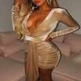 thumbnail image 4 of Women Evening Party Dress Solid Color Deep V-Neck Bodycon Dress, 4 of 9