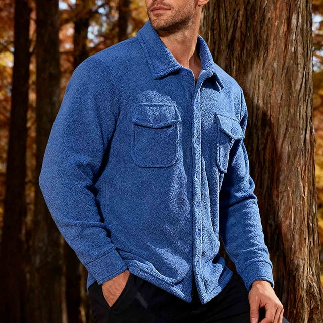 Ceisia Warm Fleece Mens Loose Fit Solid Color Button Down Shirt Jacket Gifts