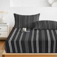 thumbnail image 6 of Full Size Fitted Sheet Set - Black Striped 3 Piece Bedding Sets 16" Deep Pocket Fitted Sheet with 2 Pillowcases, Farmhouse Stripes Modern Vintage Brushed Microfiber Hotel Luxury Bed Sheets, 6 of 9