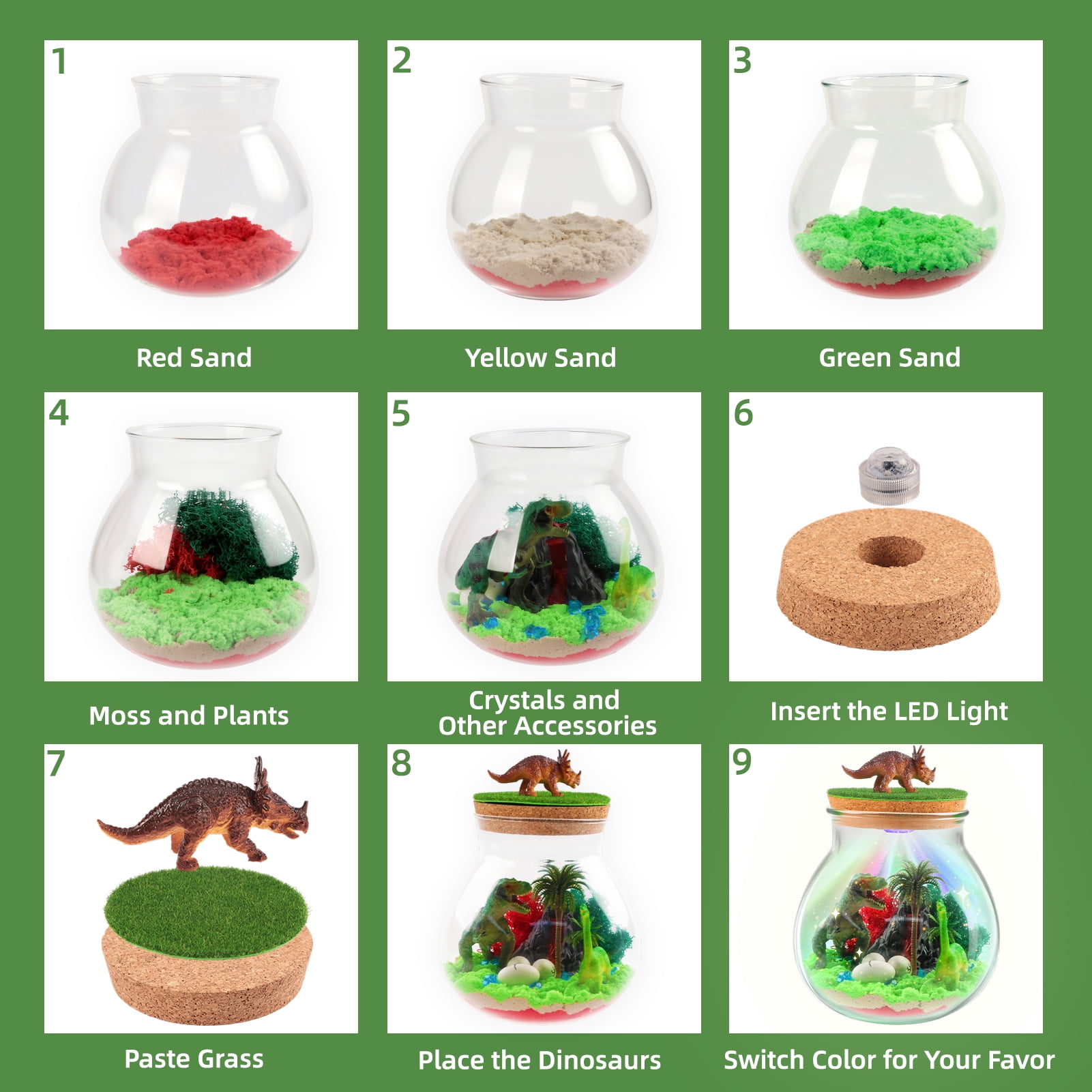 CandWuom Dinosaurs Terrarium Kit for Kids, DIY Dino Toys for Boys, Birthday Gift for Boy Age 4 5 6 7 8-12 Year Old, Arts and Crafts Kit for Kids