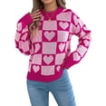 thumbnail image 3 of Womens Mock Neck Sweater Long Sleeve Block Cute Heart Knit Fall Winter Tops Ribbed Knit Pullover Sweaters Pink M, 3 of 9