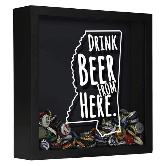 Torched Mississippi Drink Beer Cap Shadow Box Wall Mount Decor 13"x13"x3"