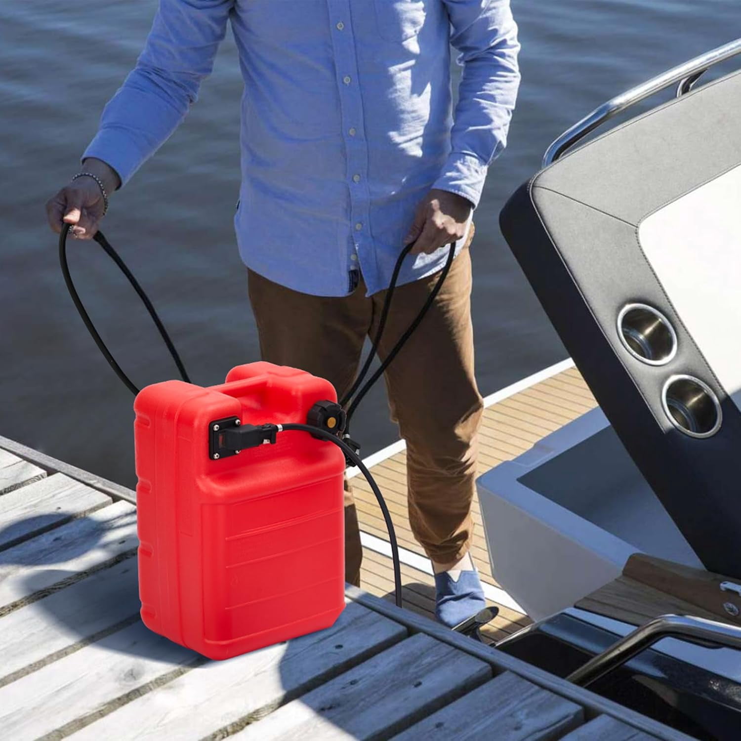 Ladcaser 24L Marine Fuel Tank 6.3 Gallon Marine Portable Tank Outboard Marine Boat Transfer Tank with Line, I-Shaped Handle, Easy to Carry