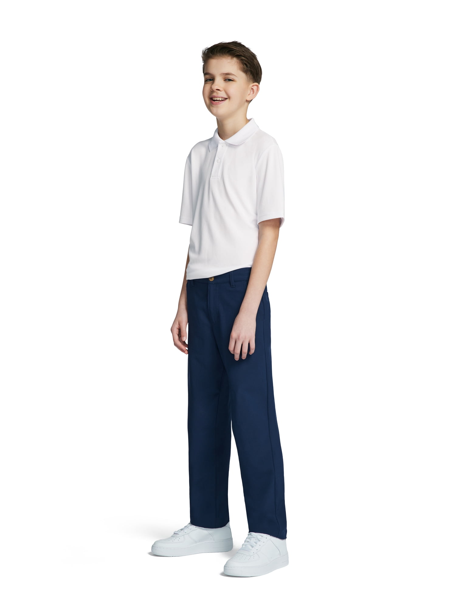 Wonder Nation Boys School Uniform Flat Front Performance Pants, Sizes 4-18 & Husky