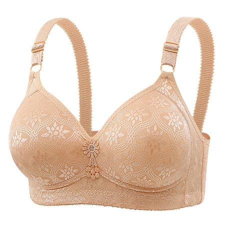 Gnurob Women s No Underwire Bra Padded Push Up Bralettes Embroidered Lace Bralette Full Support Bras Hide Back Fat lingerie Comfort Breathable Underwear Clearance Saving Beige 5X-Large