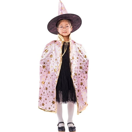Tuscom Children Halloween Costume Wizard Witch Cosplay Cape Role Dress up Cloak with Pointed Hat for Kid,Boy,Girl