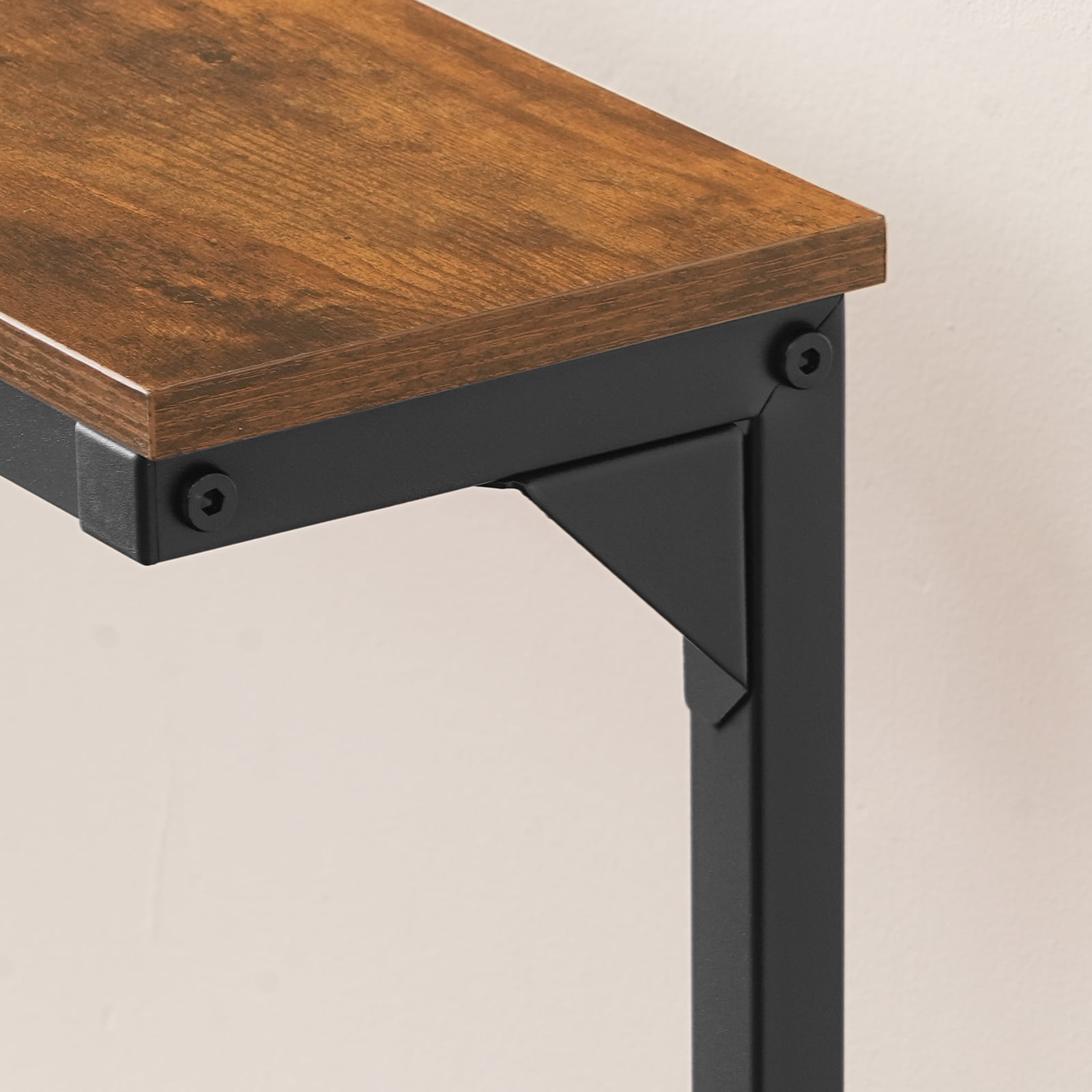 HOOBRO Farmhouse Adjustable Height Narrow Console Table with Charging Station, Rustic Brown