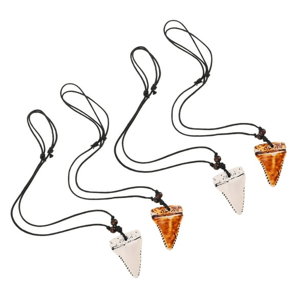 ROMANSENTIAL 4Pcs Hawaiian Style Shark Tooth Pendant Necklace for Men Surfer Jewelry Accessory