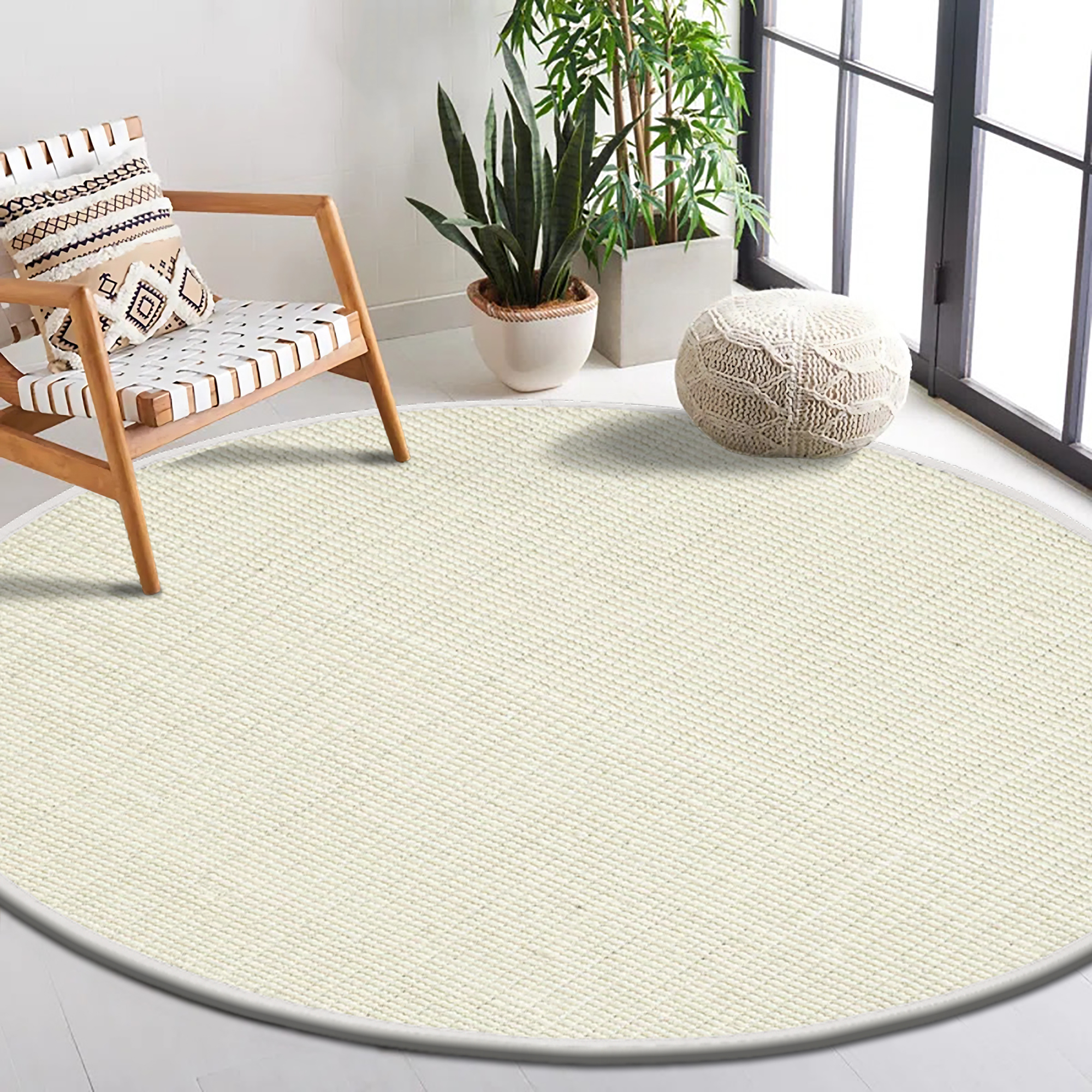 Delara Premium Handwoven Wool and Jute Area Rug, 6' Round, Natural Boucle, 0.25" Thick, Soft & Durable for Living Room, Bedroom, Entryway