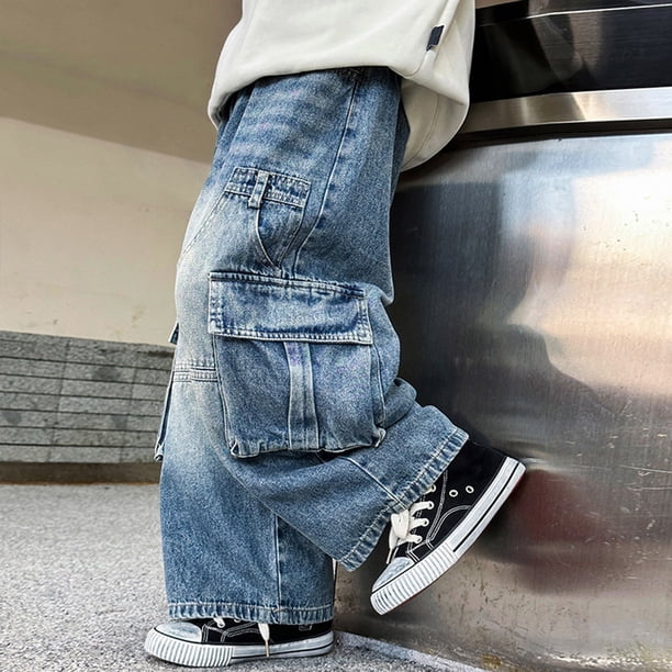 XXWXYD Lightweight Cargo Jeans for Boys - Drawstring Elastic Waist