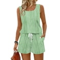 thumbnail image 2 of UDAUDU Women 2 Piece Outfits Sets Summer Floral Print Sleeveless Tank Top & Shorts Beach Vacation Casual Clothes Green M, 2 of 8
