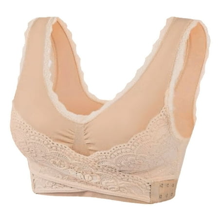 Kcodviy 2 Pcs Women s Front Side Buckle Support Bras for Women Lace Edge without Steel Women Bras Wireless Cotton Ring Movement Seamless Gathering Thin Sports Bra Adjustment Yoga Sleep Large Bra