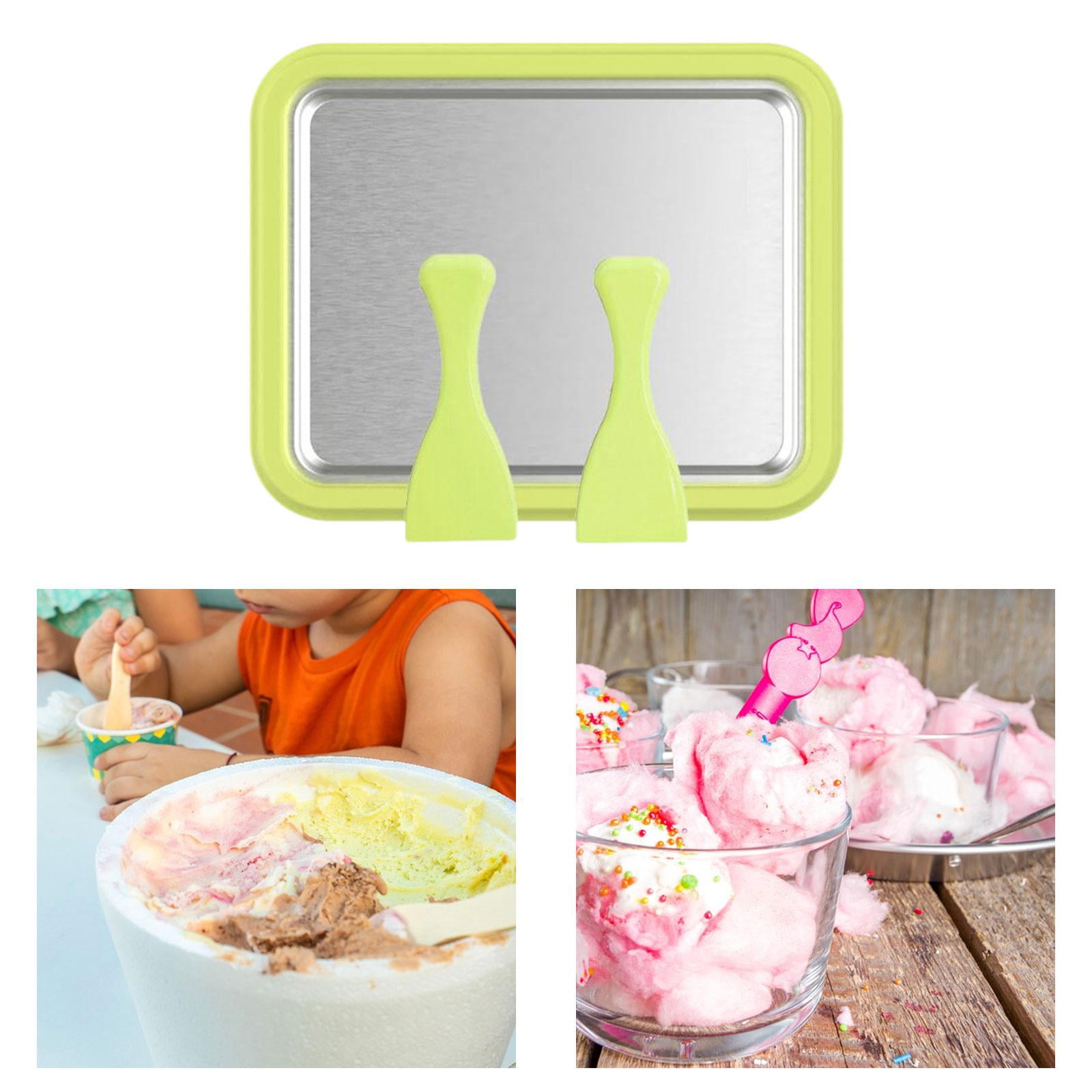 Fiocias Ice Cream Plate Maker Fried Ice Tray Interactive DIY Portable Instant Gelato Pan Green