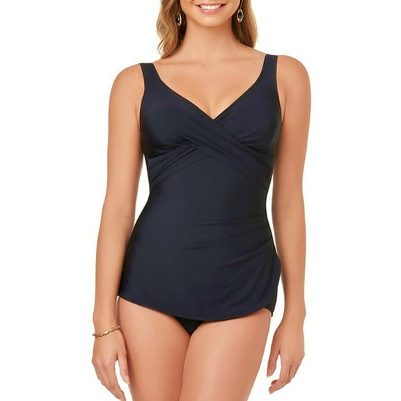 Croft & Barrow Black Tummy Control V-Neck One-Piece Swimsuit Women's 8