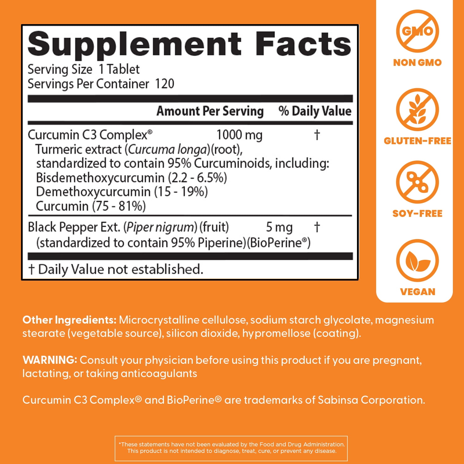Doctor's Best Curcumin From Turmeric Root with C3 Complex & BioPerine, Non-GMO, Gluten Free, Soy Free, Joint Support, 1000 mg, 120 Tablets