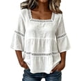 thumbnail image 4 of DuoJiaJ Womens 3/4 Sleeve Top, Square Neck with Lace Solid Summer Blouse White XL, 4 of 4