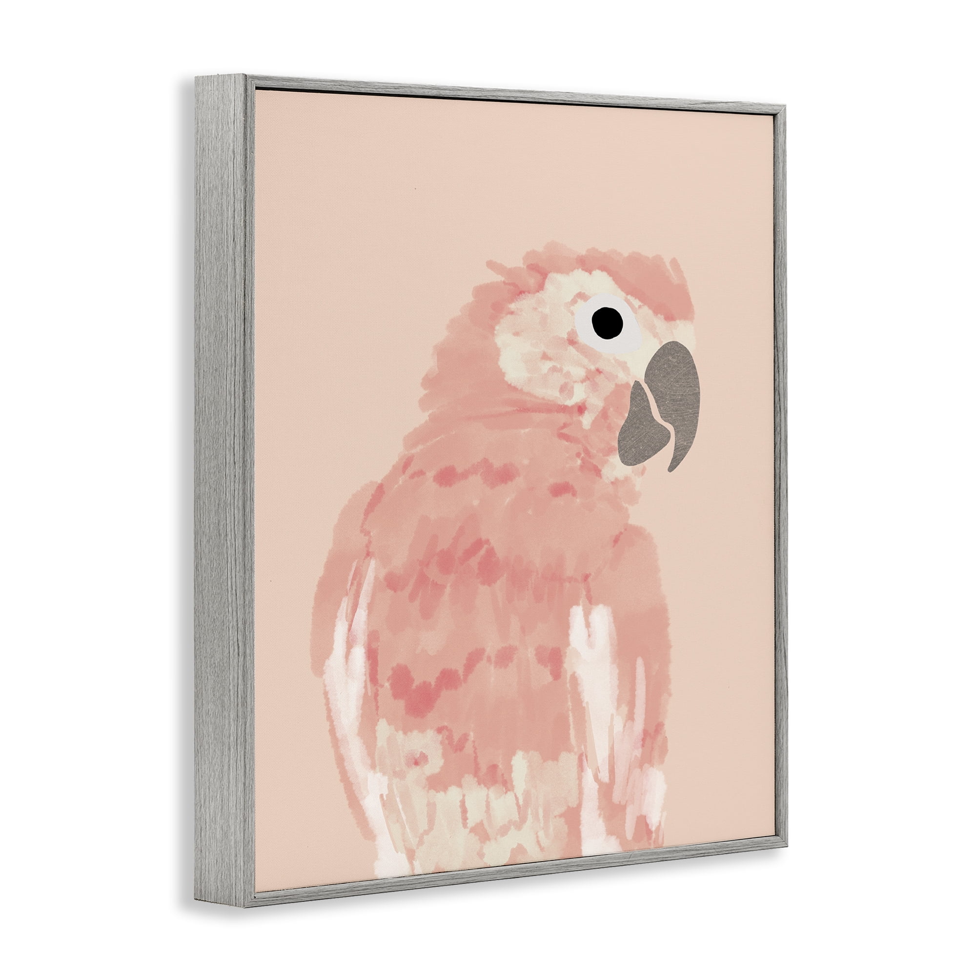 Stupell Industries Pink Neutral Parrot Animals & Insects Painting Gray Framed Art Print Wall Art, 11 x 14