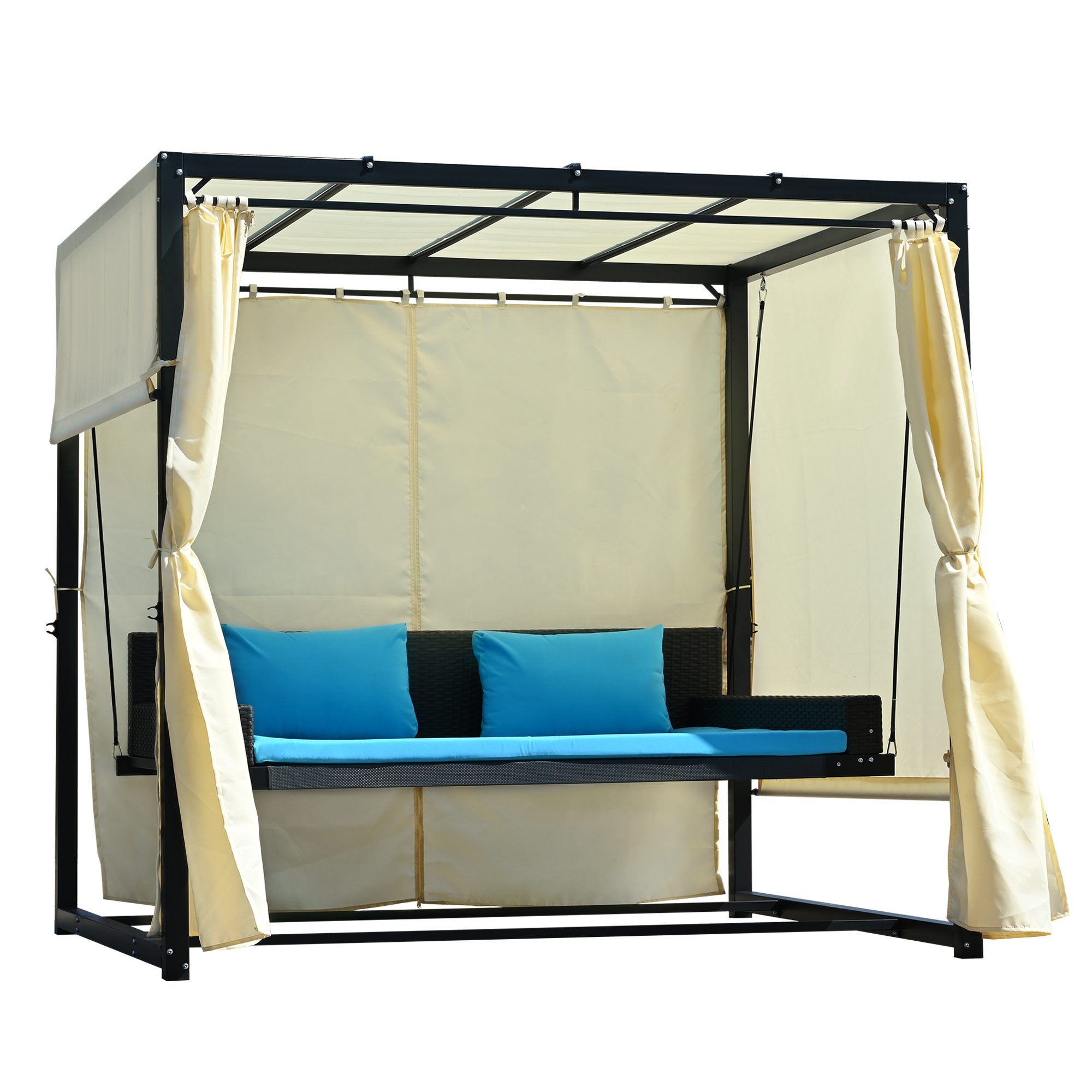 [VIDEO provided]2-3 People Outdoor Swing Bed,Adjustable Curtains,Suitable For Balconies, Gardens And Other Places - image 5 of 9