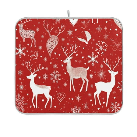 

BZSMCE Dish Drying Mat Reindeer and Snowflakec Design Drying Mats