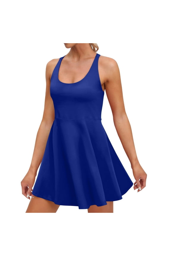 Womens Tennis Dress Built in Shorts & Bra Adjustable Straps Crisscross Back Summer Exercise Workout Mini Dress Golf Athletic Dresses for Women
