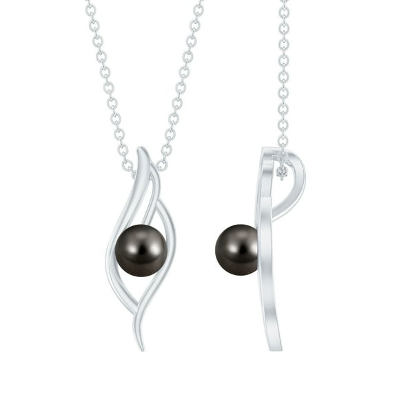 Rosec Jewels Natural Tahitian Pearl Leaf Pendant Necklace for Women (10 mm, with chain), 925 Sterling Silver