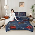 thumbnail image 6 of Manfei Blue Red Racing Car Bedding Comforter Set for Boys, Cartoon Motorcycle Twin Comforter Sets, Modern Checkered Flag Reversible Bedding Set, Microfiber Bedroom Decor, 2 Pieces, 6 of 9