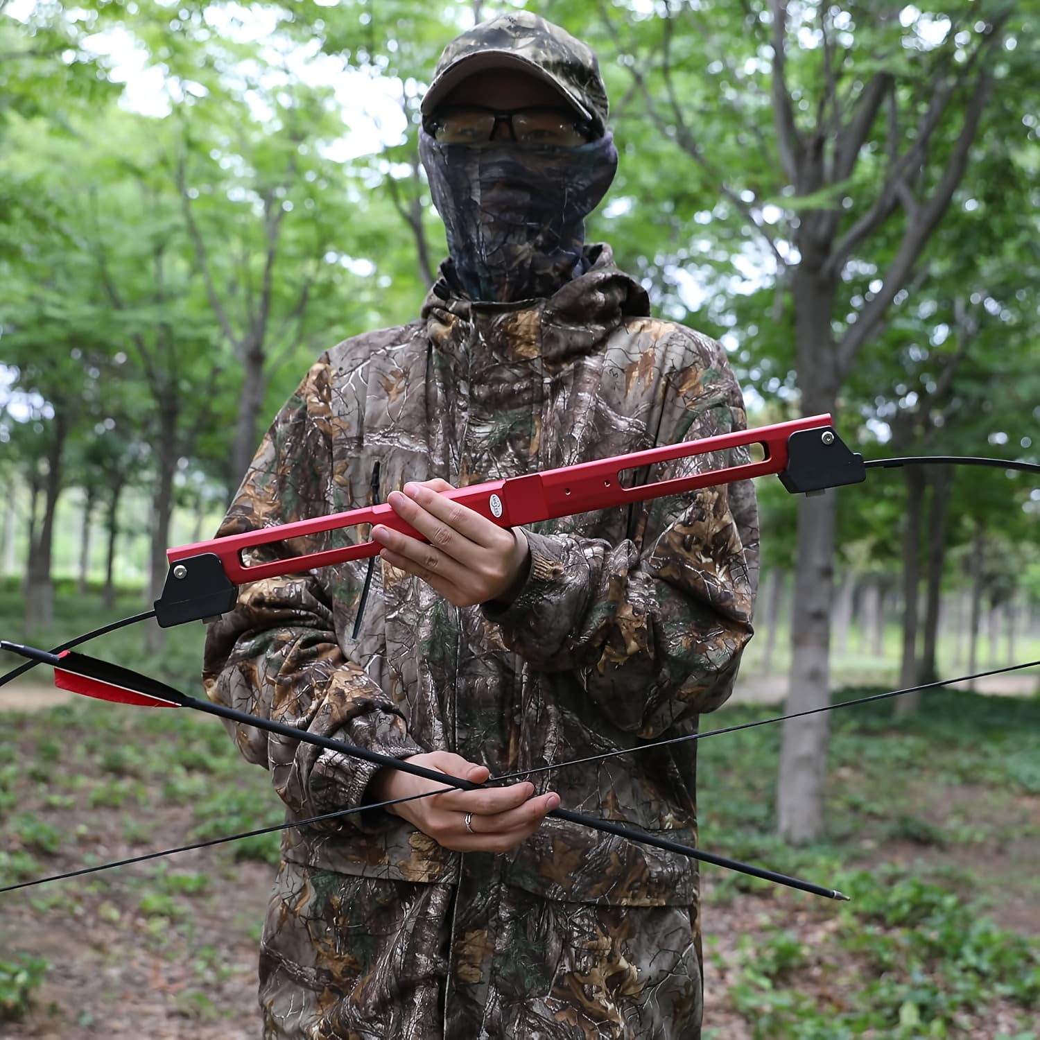 55-inch foldable bow and arrow set with 35-pound aluminum alloy riser, designed for both right- and left-handed archery practice.