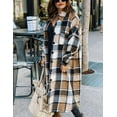thumbnail image 3 of GHSDFBB Women's Lounge Lapel Button Up Long Sleeve Plaid Long Shirt Jacket Shacket, 3 of 7
