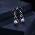 thumbnail image 3 of Sterling Silver Pearl Gemstone Drop Earrings for Women, Fashion Designer Handmade Jewelry, 4.2x1.4cm, 3 of 6
