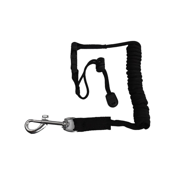 Correa de kayak, cuerda elástica con mosquetón enrollable para surfear y pescar. Negro