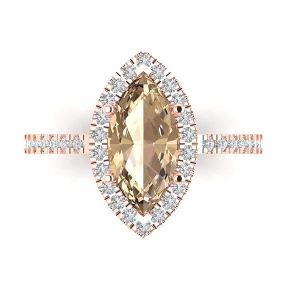 Halo Engagement Ring for Women - 2.38ct Yellow Moissanite in 14K Rose Gold Promise Ring