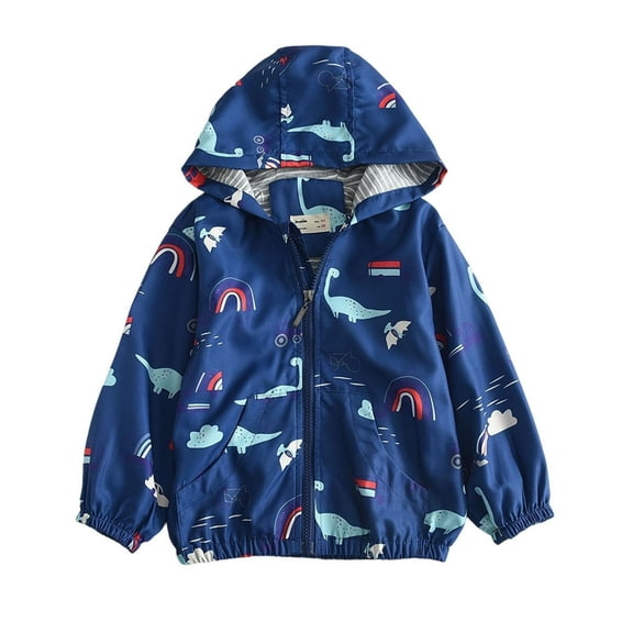 Toddler Boys Girls Jacket Lightweight Hooded Windbreaker Kids Water-Resistant Light Rain Jacket Print Outwear Blue 9-10 Years