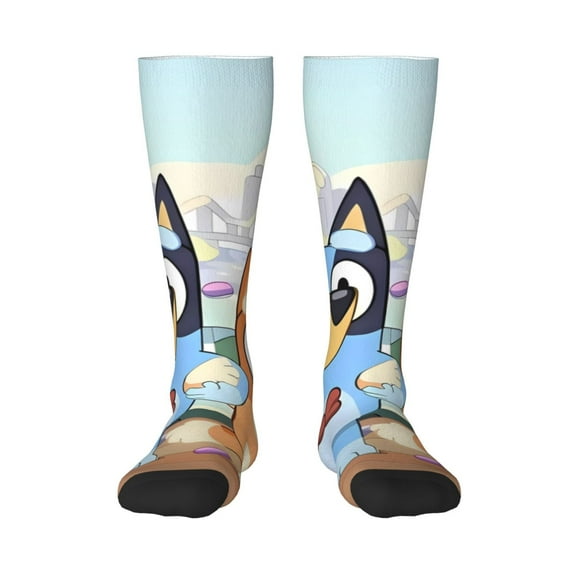 Masiiu Bluey Print Adult Crew socks, Comfortable Novelty Colorful Patterned, Breathable, Stylish Colorblock for Men Women