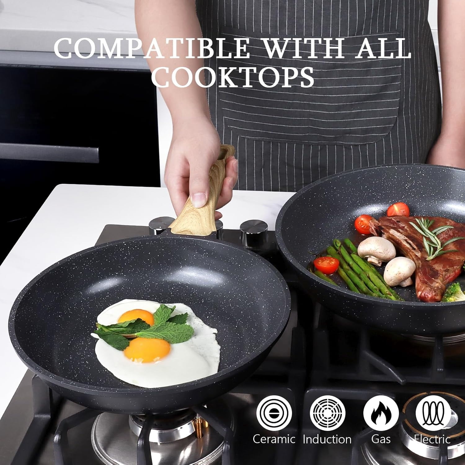 Ceramic Nonstick Frying Pan - 12 Inch Healthy Non-Toxic Non Stick Skillet Omelette Pans, Induction Compatible Chef Pan, PFAS & PFOA-Free, Dishwasher Safe, Stay Cool Handles