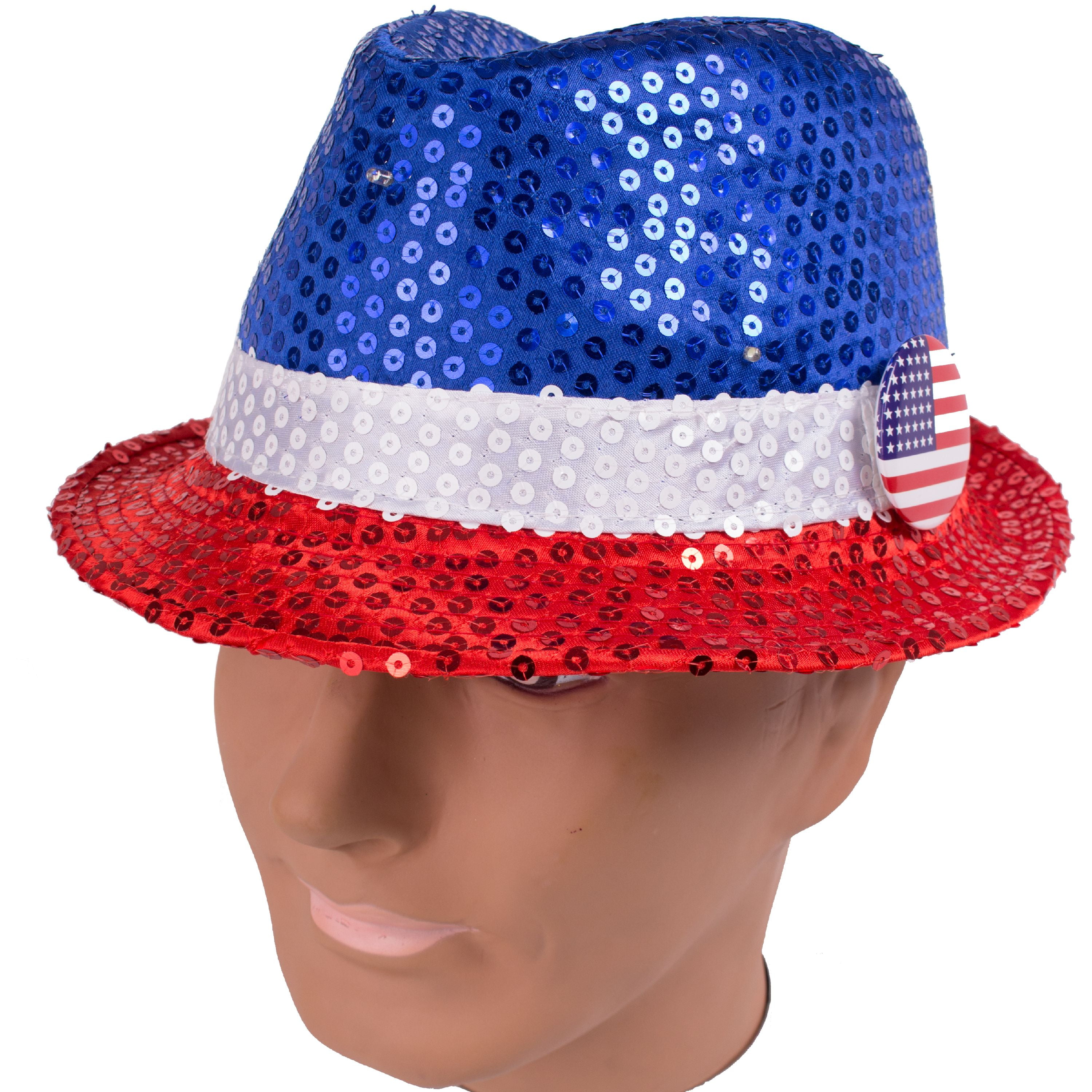 Veil Entertainment Patriotic Light Up Fedora LED Hat, Red White Blue