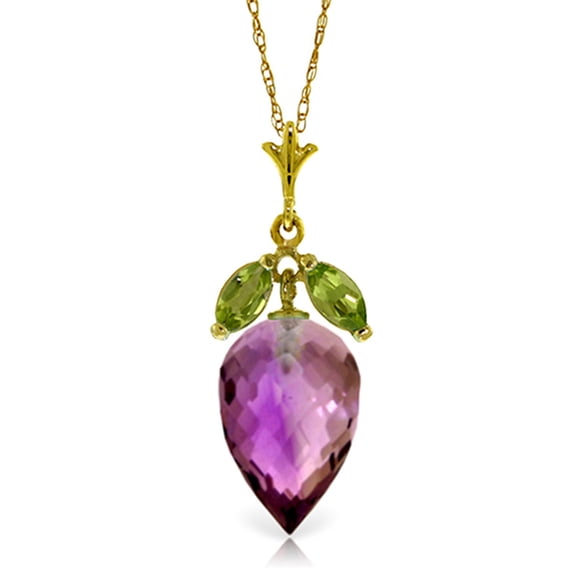 Galaxy Gold 14K Yellow Gold Natural Peridots and Pointy Amethyst Briolette Drop Necklace - August Birthstone - Warmth & Prosperity - 16" to 24" - Fine Jewelry for Women