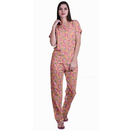 Moomaya Womens Printed Tee and Pajama Set PJs Short Sleeve Sleepwear Nightwear Loungewear S-XXL
