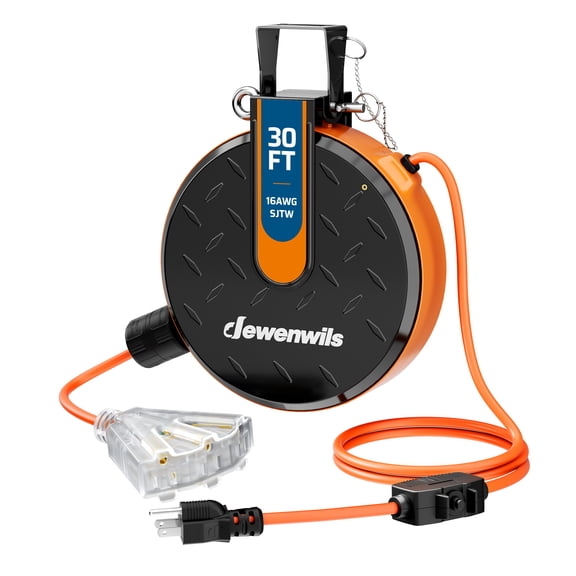 DEWENWILS 30ft Heavy Duty Outdoor Extension Cord with Timer, 16AWG SJTW, 125V 10A 1250W, 8-Outlet Power Strip with 6-Face Orange Plug,, ETL Listed