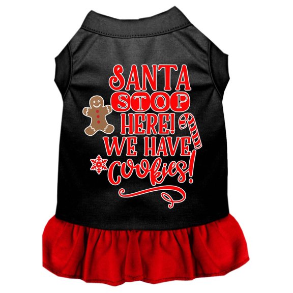 Christmas Pet Dog Cat Dress Screen Printed, "Santa Stop Here, We Have Cookies"