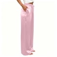 thumbnail image 5 of Yteetum Women's Satin Silk Wide Leg Pants Loose Drawstring Elastic Waist Trousers Women Casual Solid Baggy Lightweight Comfy Trousers, 5 of 7