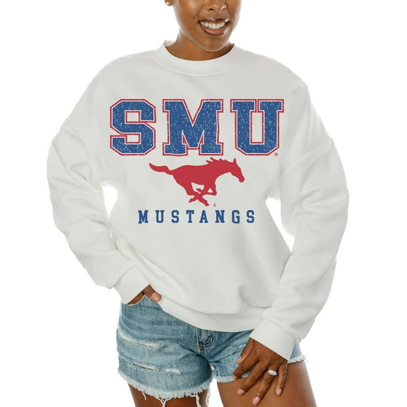 Women's Gameday Couture  White SMU Mustangs Freestyle Fleece Pullover Sweatshirt