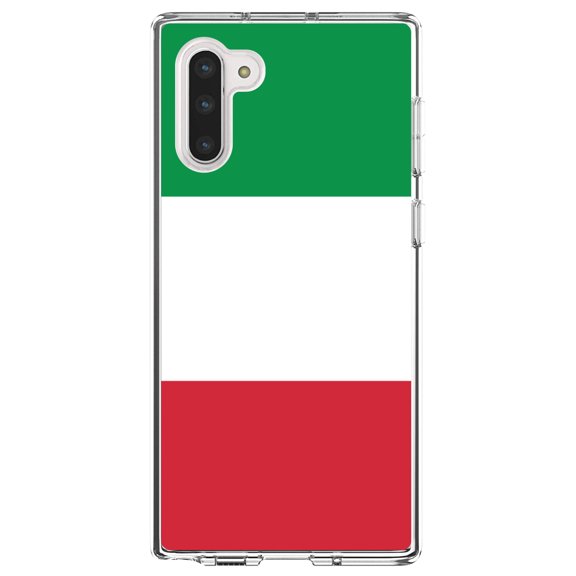 DistinctInk Clear Shockproof Hybrid Case for Samsung Galaxy Note 10 (6.3" Screen) - TPU Bumper, Acrylic Back, Tempered Glass Screen Protector - Italy Flag Red White Green - Italy