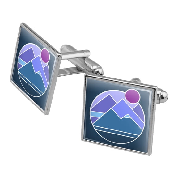 Abstract Geometric Mountainscape Square Cufflink Set - Silver or Gold