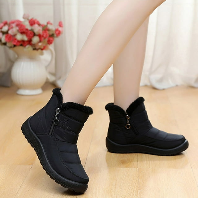 EGNMCR Bottes à la Cheville pour Femmes Bottes de Neige pour Femmes d'Extérieur Chaussures à Bout Rond à Enfiler Bottes Décontractées à Fermeture Éclair