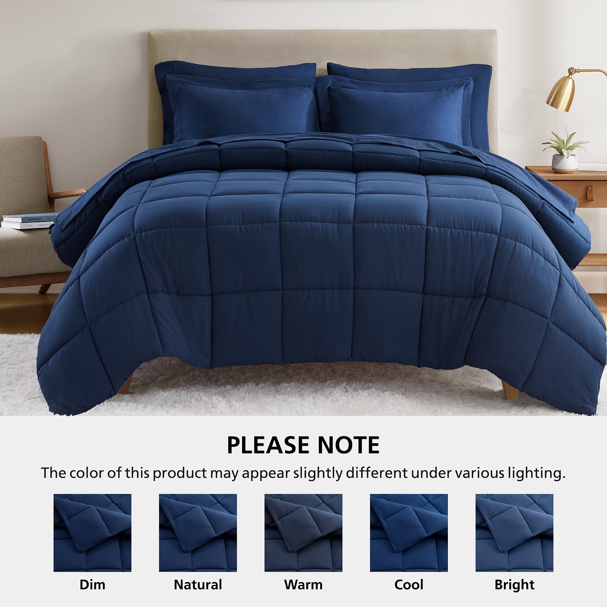 Mainstays All in One Down Alt Reversible Comforter and Sheet set- 7 Piece, Full, Navy