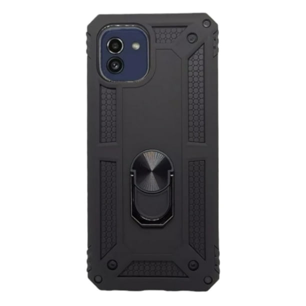 Funda Uso Rudo Cely Vesmir Con Anillo Magnético Para Samsung A03 Negro Más 2 Micas De Cristal