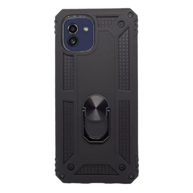 Funda Uso Rudo Cely Vesmir Con Anillo Magnético Para Samsung A03 Negro Más 2 Micas De Cristal