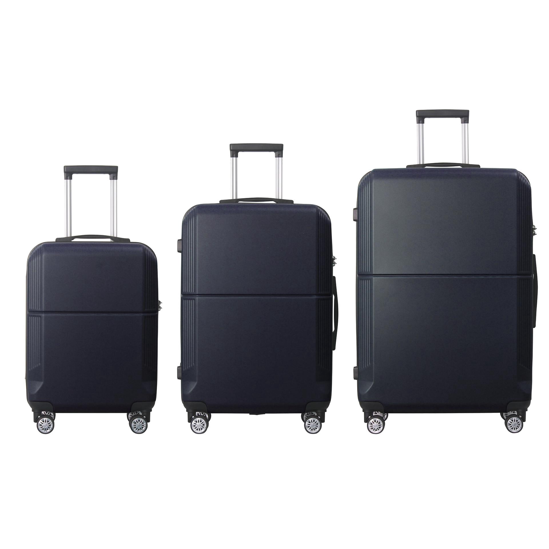 3-Piece ABS Hardshell Luggage Set, Lightweight Durable Suitcases with TSA-Approved Lock, 4 Silent Spinner Wheels & Scratch-Resistant Ribbed Shell, 20"/24"/28", Blue