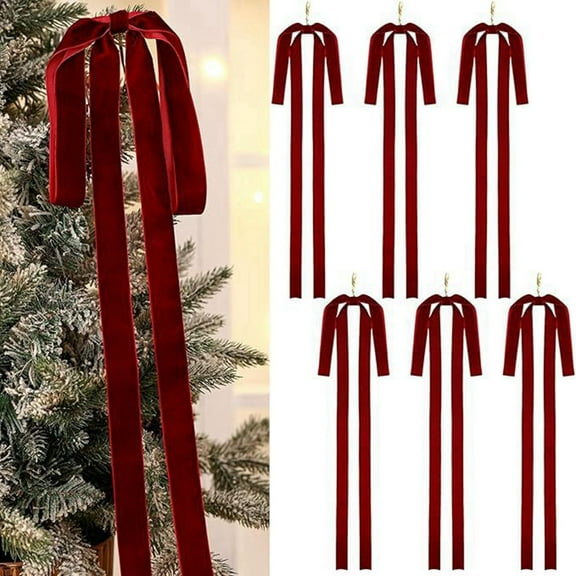 6 Pcs Velvet Christmas Swag Bow 23.5x15.5" Rustic Large Velvet Christmas Staircase Wreath Bows Vintage Christmas Tree Topper Bows Large Bow for Christmas Outdoor