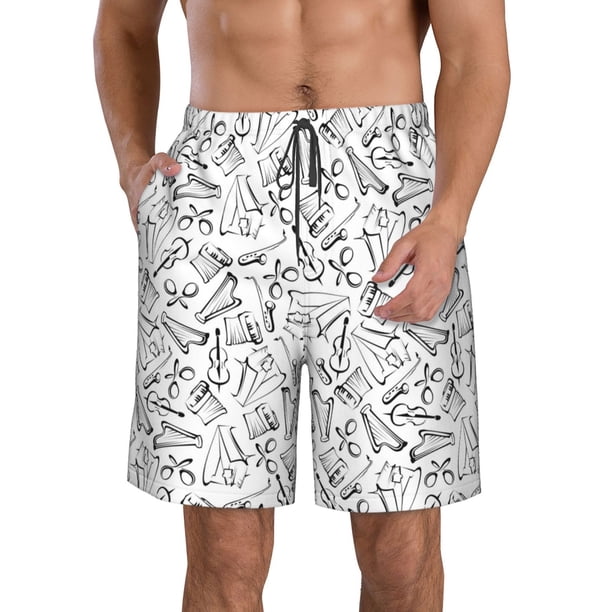 Fotbe Black White Music Trajes de Baño Estampados para Hombre, Shorts de Verano de Secado Rápido, Ropa de Playa, Bañadores-Large